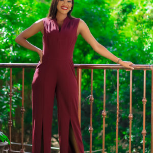 Apparel sleeveless split leg jumpsuit