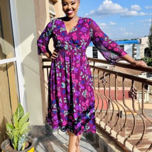 Ditsy floral print tie waist dress