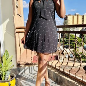 Logo chiffon tie front trapeze dress